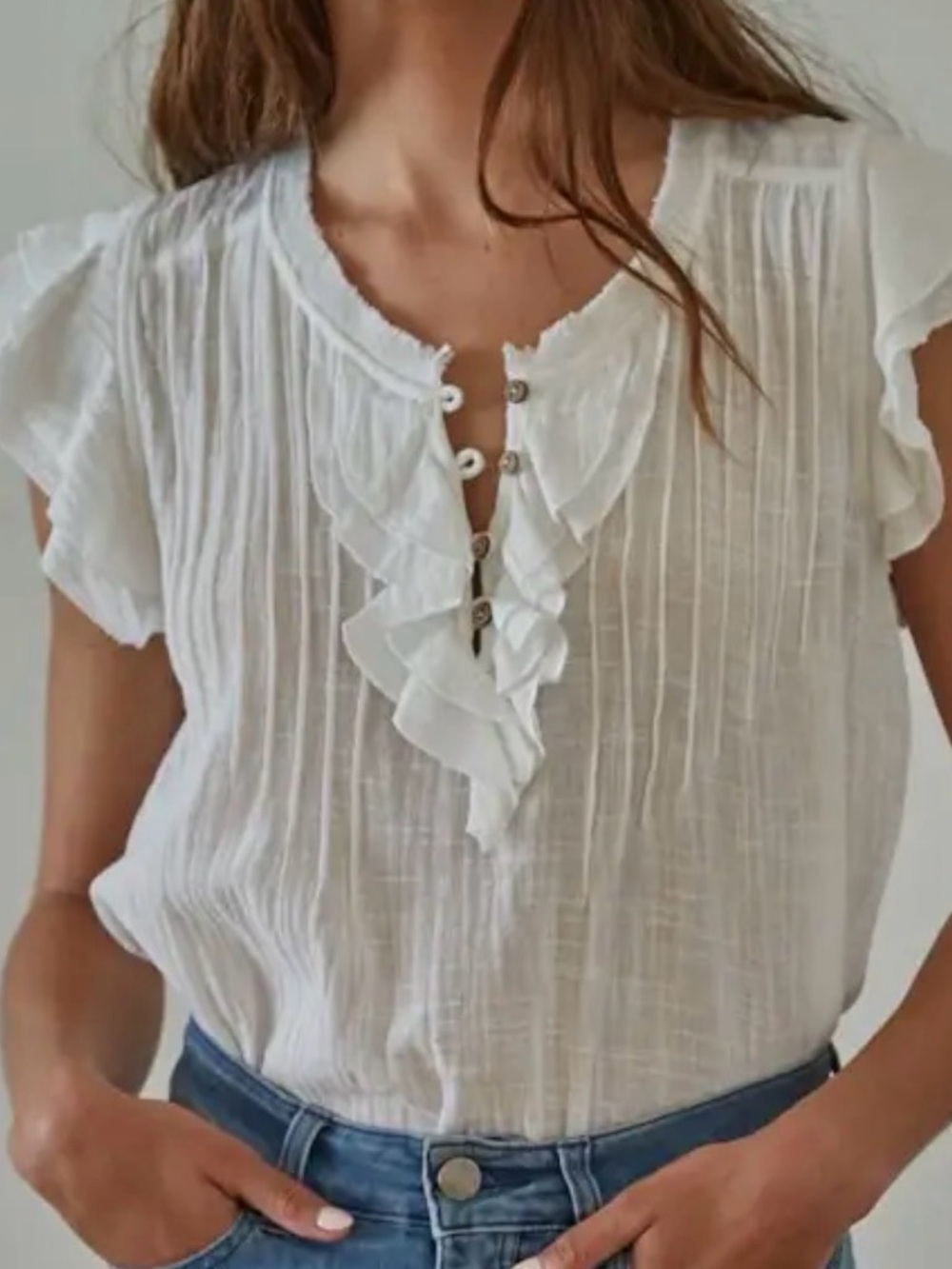 By Together cream Ruffle Sleeve Peasant Blouse